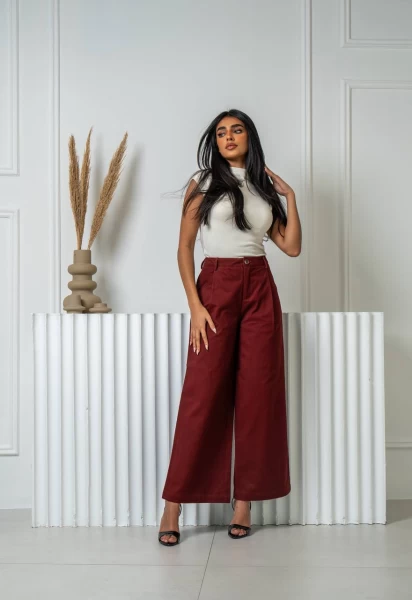 بنطلون كريب بلون العنابي C:J502 pants